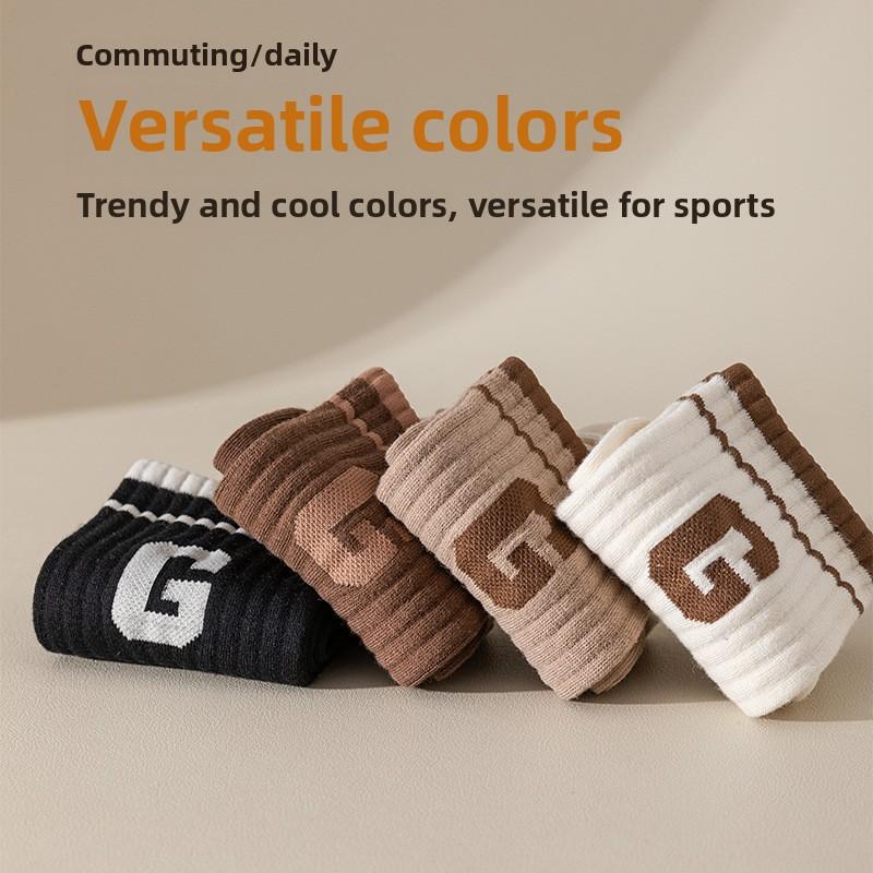 5 Pairs of Women's Spring and Summer New Trend Pure Cotton Sports Tube Socks