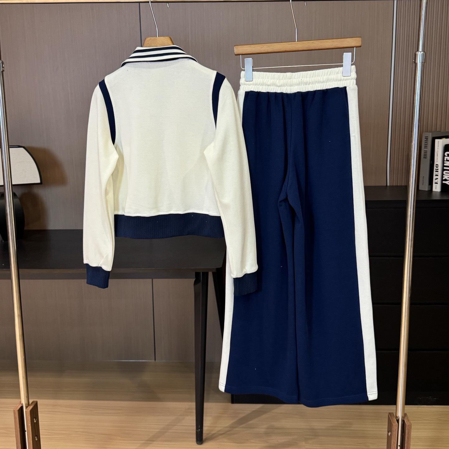 

0303x3~ Retro Academy Style Women s Stand Collar Jacket & Color Block Wide Leg Sweatpants S