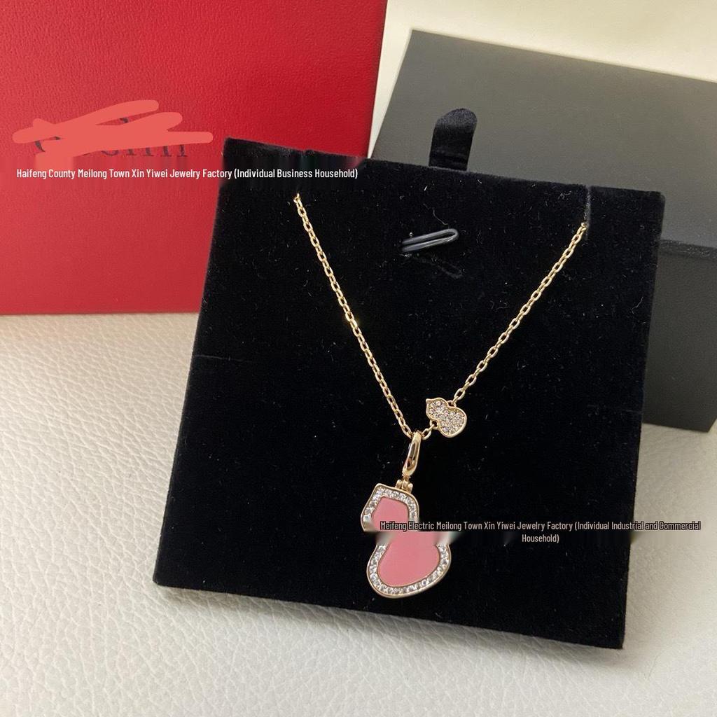 18K Rose Gold-Plated Gourd Necklace: White Mother-of-Pearl Pendant Clavicle Chain
