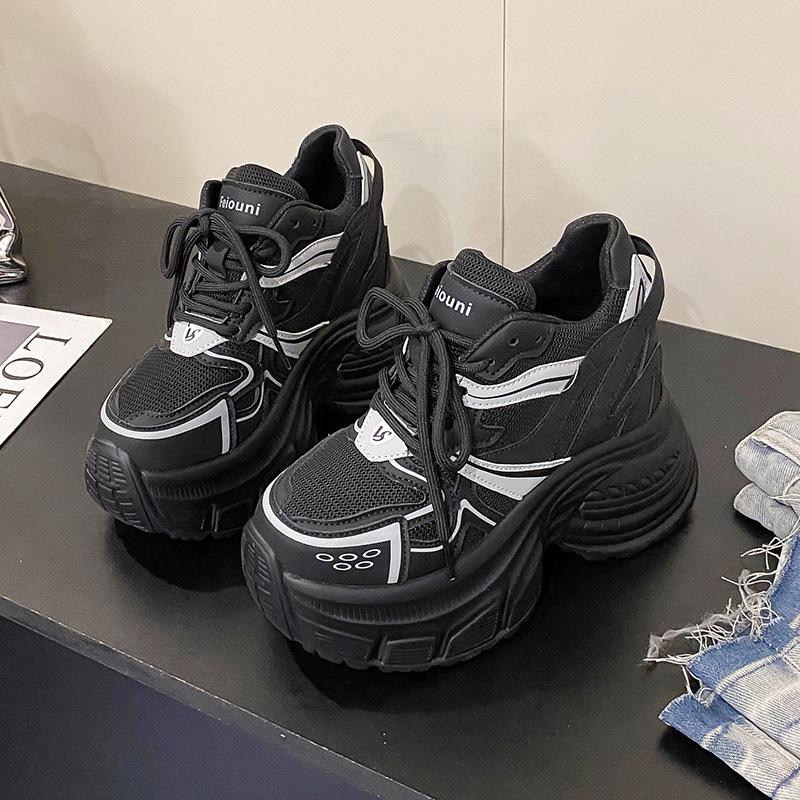 

Women s Fashion Autumn New 10cm Height Increasing Lace-Up Chunky Sneakers White Black Casual Sports Shoes Zapatos De Mujer 34-39 39 чорний