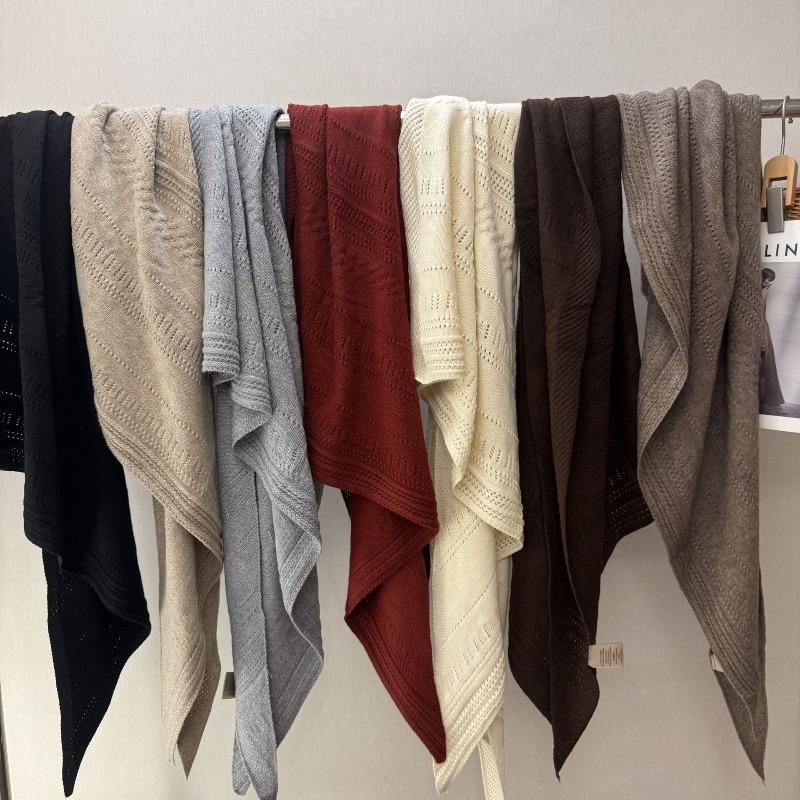 Meier Wollschal, neuer hohler einfarbiger Schal für Herbst und Winter, gestrickter Dreiecksschal, warmer Schal.