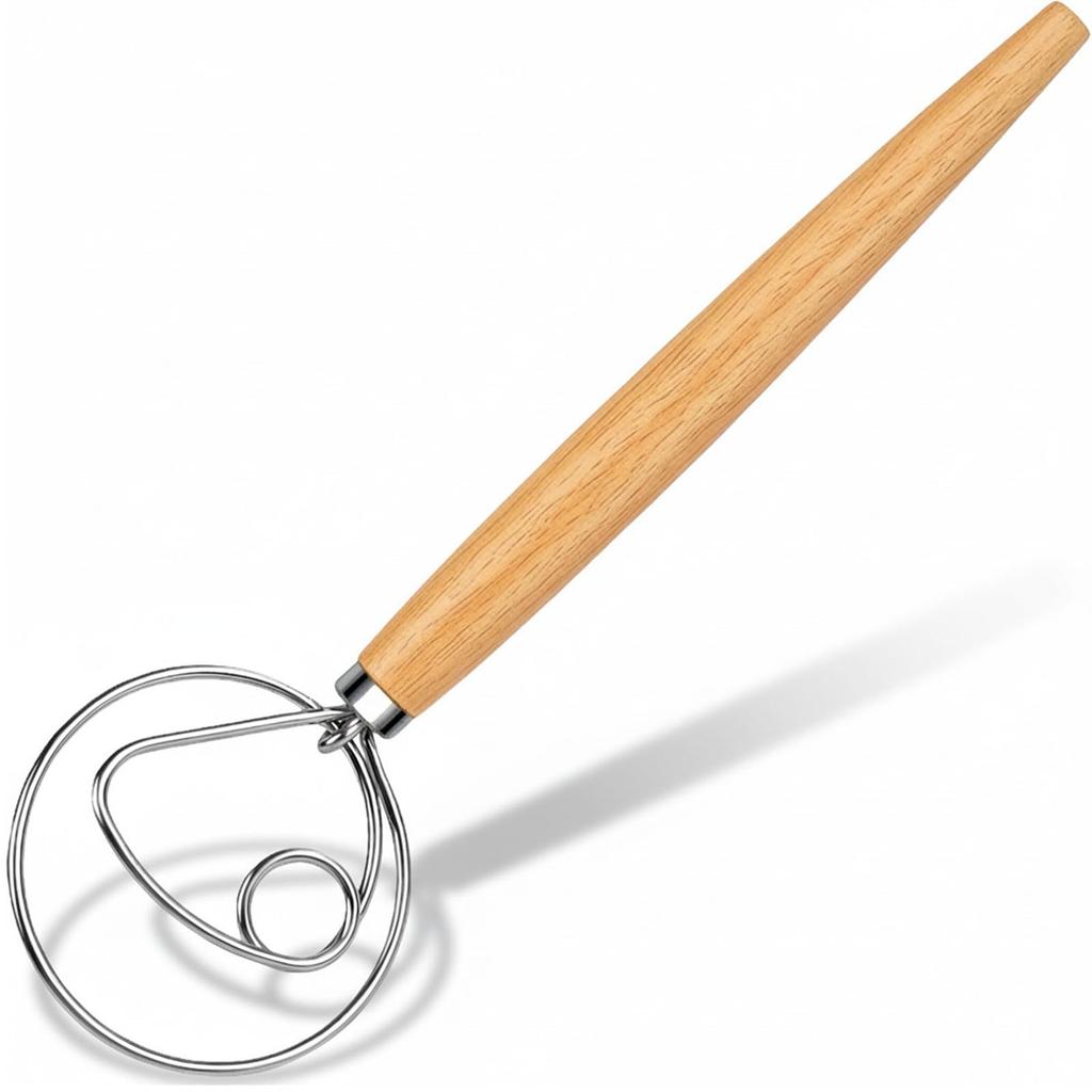 Stainless Steel Wooden Handle Danish Dough Mixer Sourdough Baking Mixing Tool 33cm Single Loop