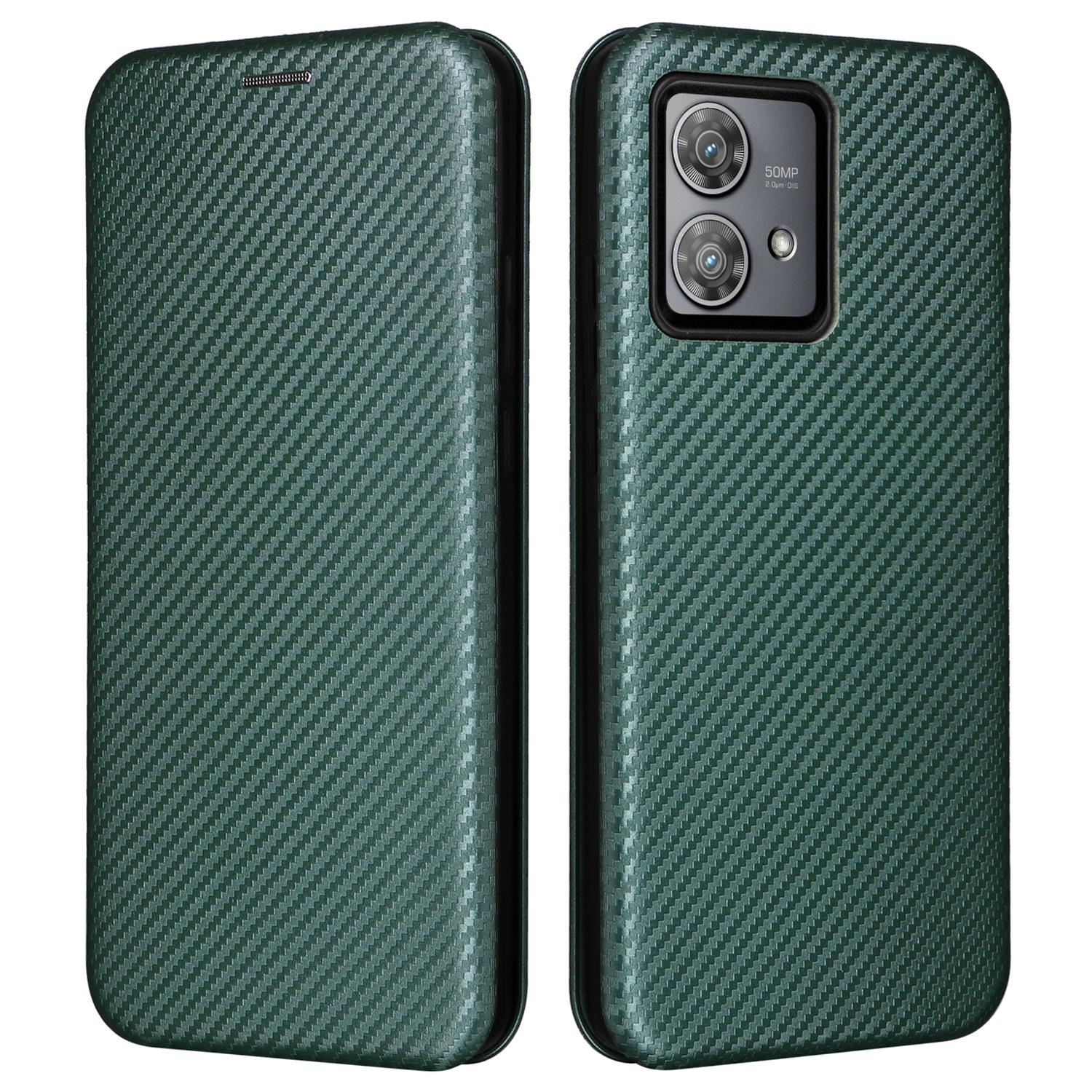 

Чохол для Motorola Edge 40 Neo 5G з тримачем для карток, захистом від подряпин, текстурою вуглецевого волокна, шкіряна кришка Green