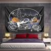 Vintage Motorcycle Camping Night Scene Tapestry Wall Hanging Retro Biker Outdoor Art Decor for Bedroom Man Cave