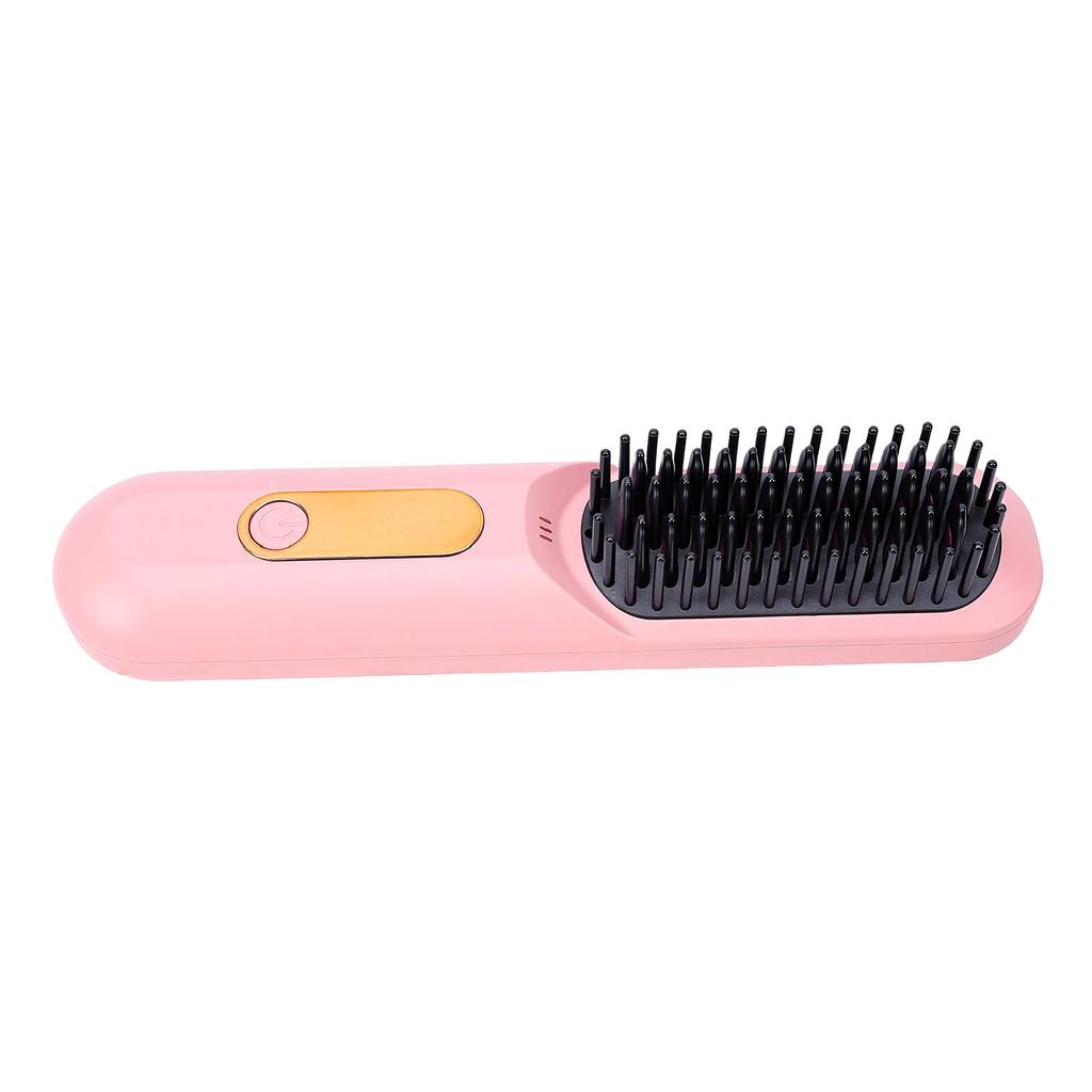 Cordless Hair Straightener Brush 50W Portable Rechargeable Straightening Brush with 3 Temperature Settings Pink
