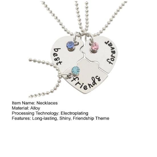 Yousheng 1 Set Best Friends Forever Necklaces Splicing Rhinestone Heart Pendants Necklaces Friendship Theme Love Heart Necklaces Gift for Besties