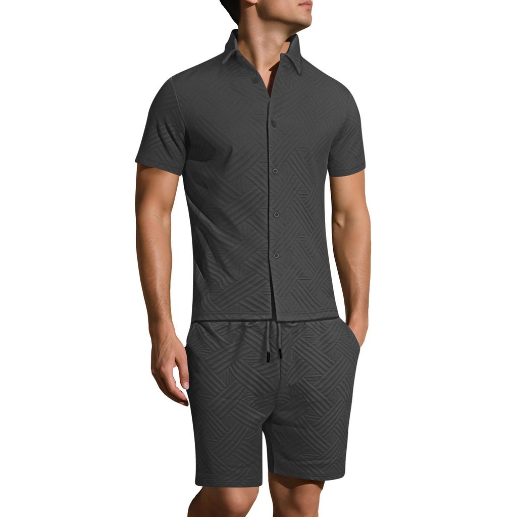 Men's Summer -Color Shirt And Shorts Set