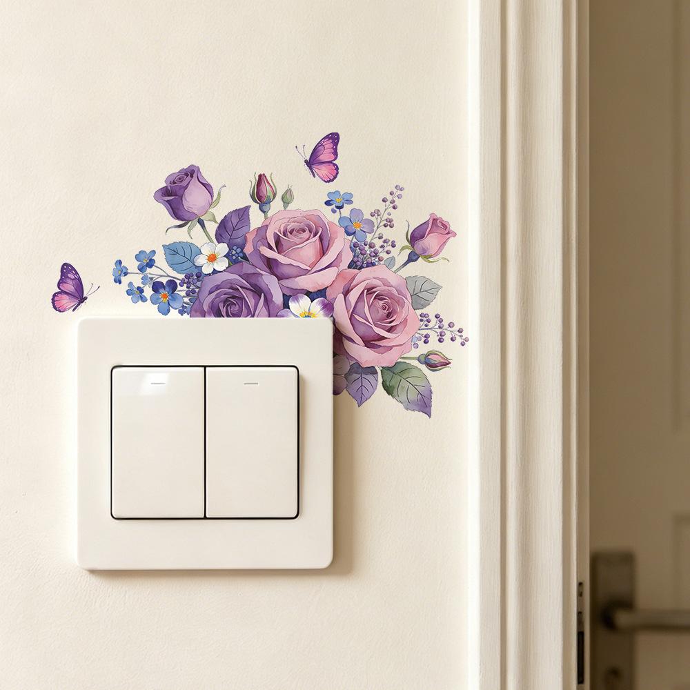 Fresh and Light-colored Painted Rose Flower Bedroom, Living Room, Entrance Hall Home Decor Switch Sticker