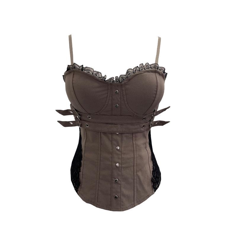 Y2K Spicy Girl Spitzenbesetztes Camisole mit Brustpolstern und Reißverschluss am Rücken