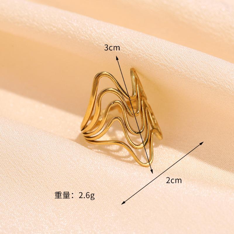 Stainless steel ring - open band - vintage geometric line design - oil pressed titanium steel