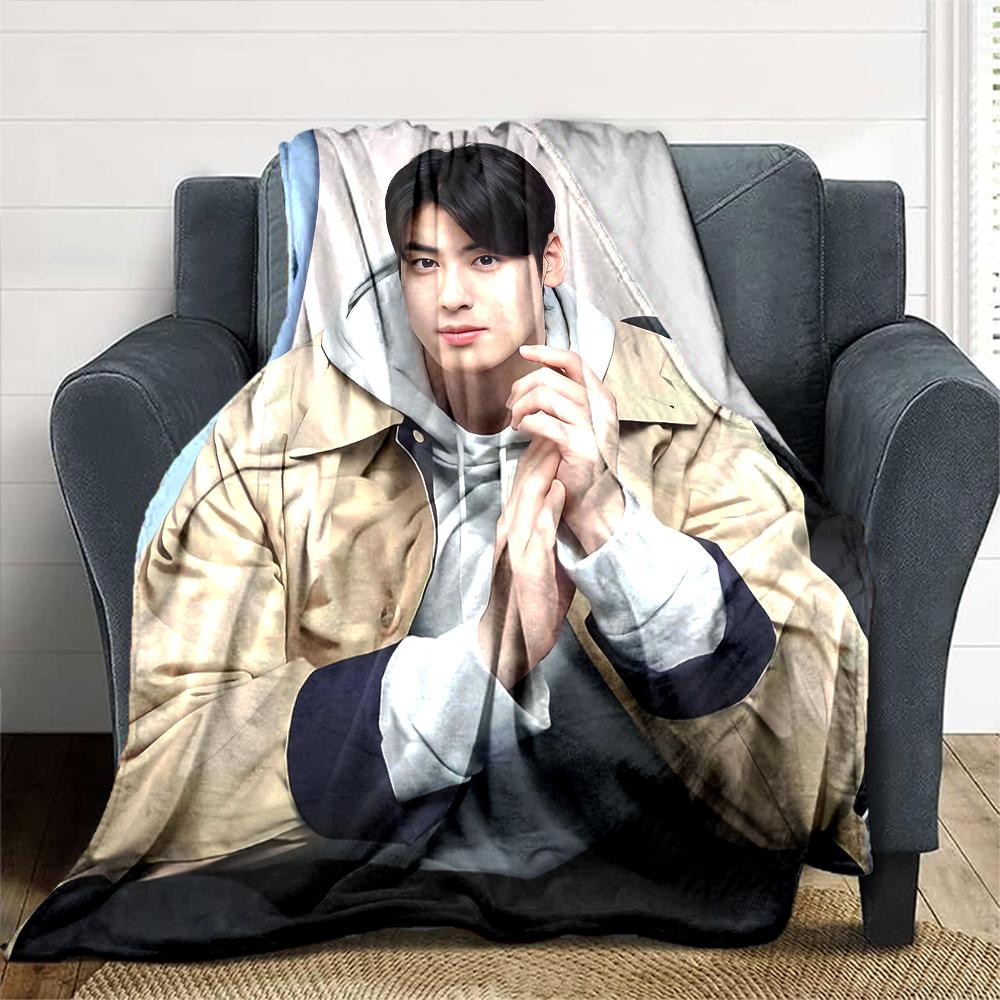 1Pc Cha Eunwoo Blanket Soft Comfortable Polyester Blanket All Seasons Use Suitable Bedroom Office Outdoor Ideal Christmas Gift Choice Print Home Blank