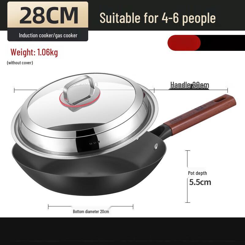 Wutuo Titanium Alloy Frying Pan, Uncoated Non-stick, 28cm with Lid