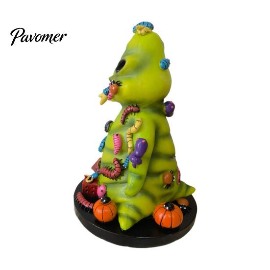Rotten Green Creature Decor Rotting Halloween Figurines, Horror Statue with Colorful Worms, Resin Yard Creative Pumpkin Dice Ornaments for Patio