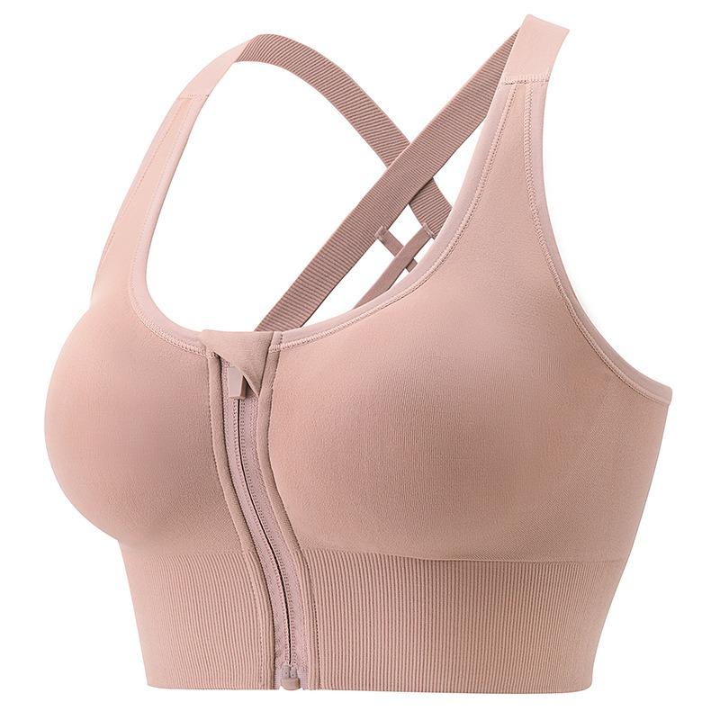 Women High Impact Shockproof Front Zipper Push Up Beauty Back Sports Yoga Running Bra