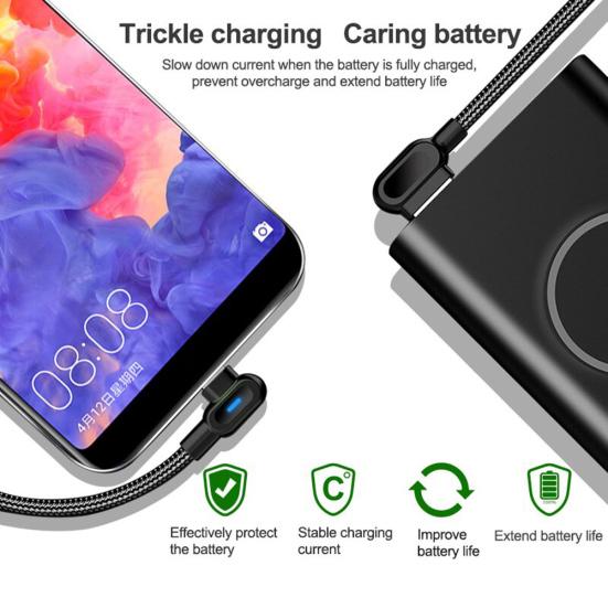 OLAF 1M 90 Degree Elbow Charging Cable Type C Fast Micro USB for iPhone Android