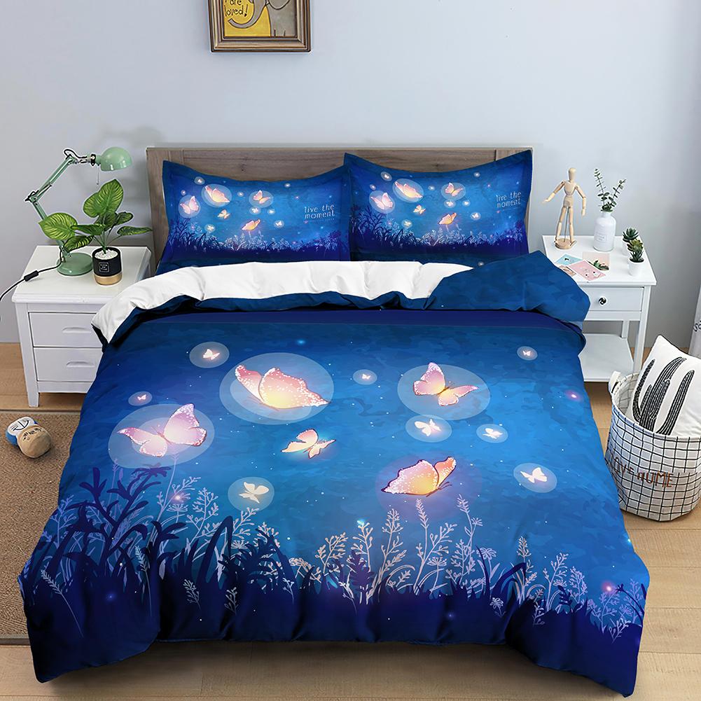 Butterfly King/Queen Size Bedding Sets for Women Golden Butterfly Black Duvet Cover Flower Butterflies Polyester Quilt Cover