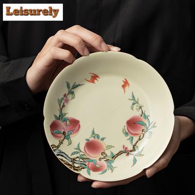Antique Ru Kiln Porcelain Pot Bearing Holder Nine Peach Dry Brew Table Tea Tray Fruit Snack Plate Teaware Tableware Ornaments