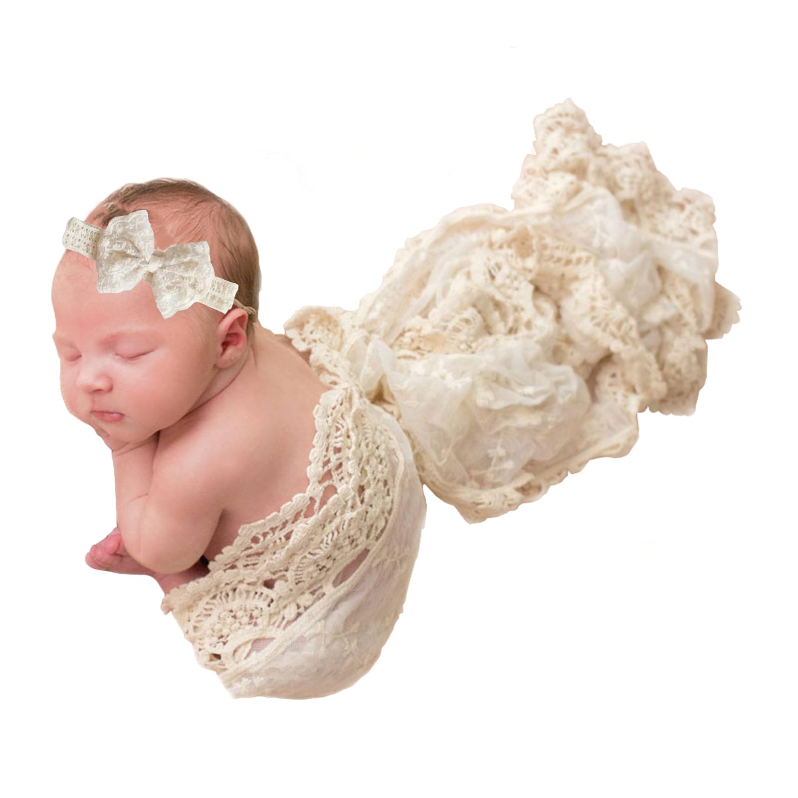 

Coperta 2-Piece Newborn Photo Swaddle/Lace Wrap Set (Beige)