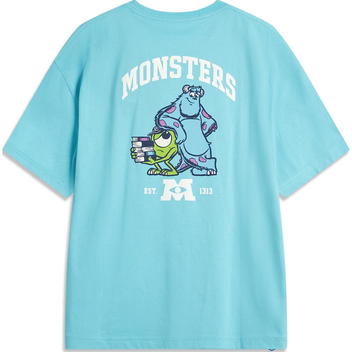 LI-NING Women s 2024 Autumn Disney Monsters University Co-branded Loose Short-Sleeve Graphic T-shirt Sky Blue AHSU486-3 L