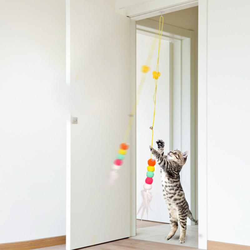 Colorful Door Hanging Cats Swing Toys Catnip Felt Doll Telescopic Elastic Rope Adjustable Buckle