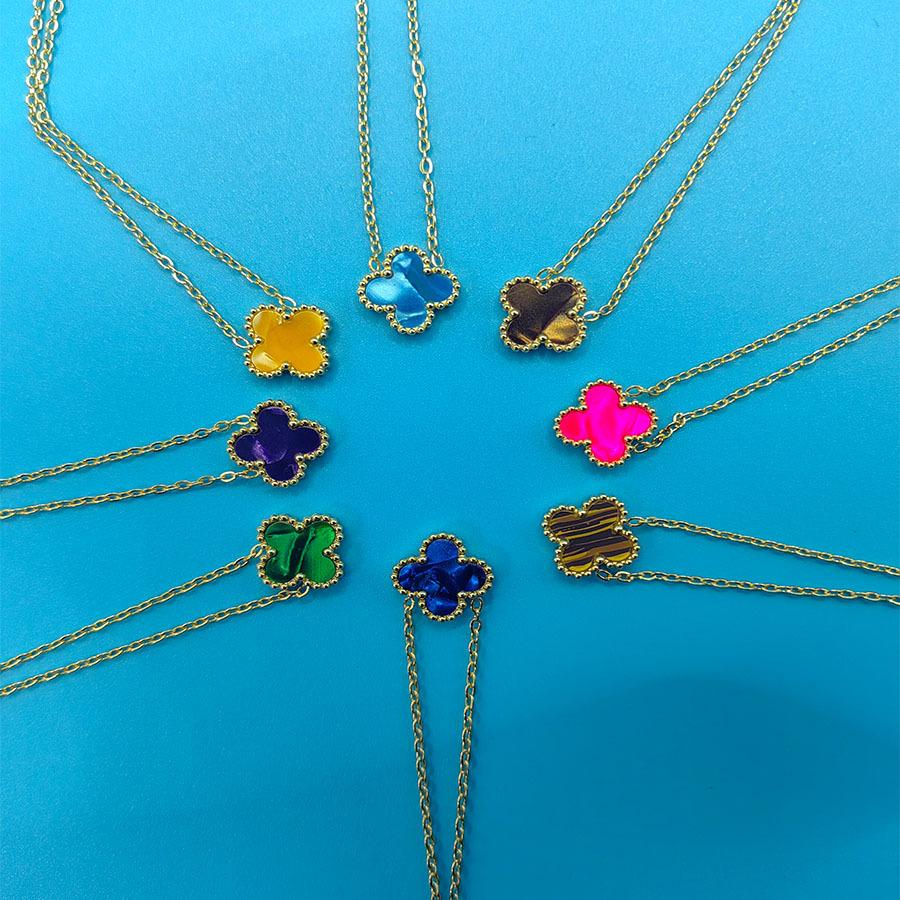 13mm Licht Luxus Anhänger Vierblättriges Kleeblatt Titanstahl Einfache Mode Trend Halsband Schmuck