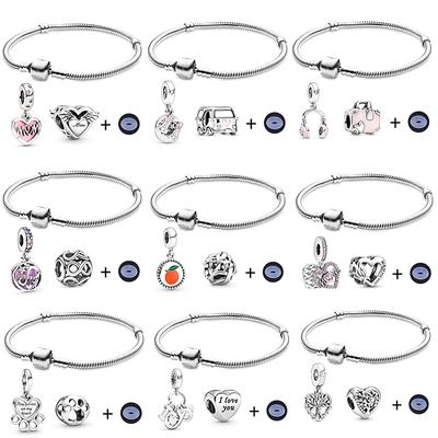 Pulseras con dijes de cuentas con forma de corazón y dijes con la palabra "Amo a mamá" bañadas en plata para mujeres y mamás Pulseras de joyería