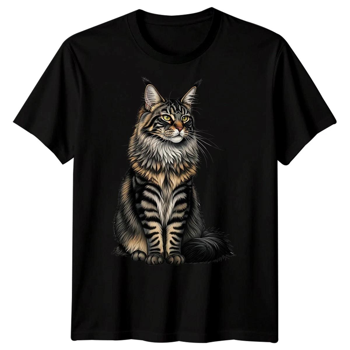 

Maine Coon Cat Feline Animals Mens T shirt Illustrated Graphic 4XL