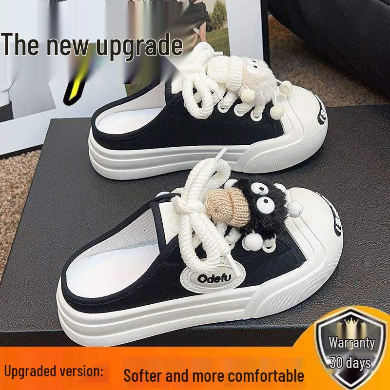 Women's 2025 Summer Korean Style Flat Canvas Slip-On Slippers