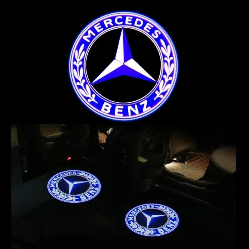DLT2   For Benz AMG 2PCS Car Door Emblem LED Light Welcome Lamp Wireless Laser Projector For Mercedes Benz B/C/E/S Class A Class C200L