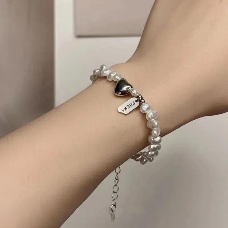 New 925 Silver Bracelet Pearls Knots Bracelet for Women Fashion Heart Pearls Bracelet Luxury Jewelry Accessories Gift
