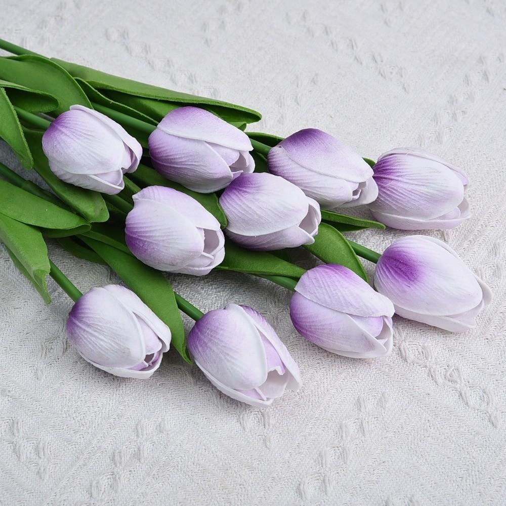 10pcs Artificial Tulips Flower Bouquet Long Branch Real Touch Artificial Tulips Fade-Resistant Tulips Fake Flower Event Decor