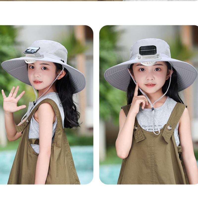 Quick Drying Hat for Kids with Cooling Fan Solar Powered Fisherman Hat Breathable Sunproof Caps for Outdoor Activity