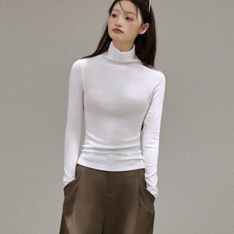 Womens High-Neck Long Sleeve T-Shirt With Brushed Modal Fabric Warm Soft Base Layer Winter