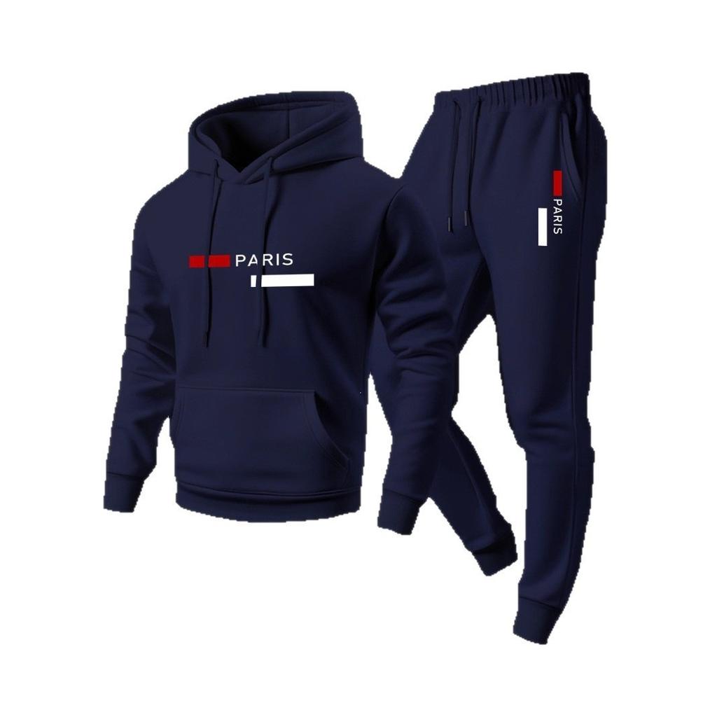 Herren Freizeit Sportanzug Mode PARIS Buchstaben Druck Kapuzenpullover Hose Zweiteiliges Set