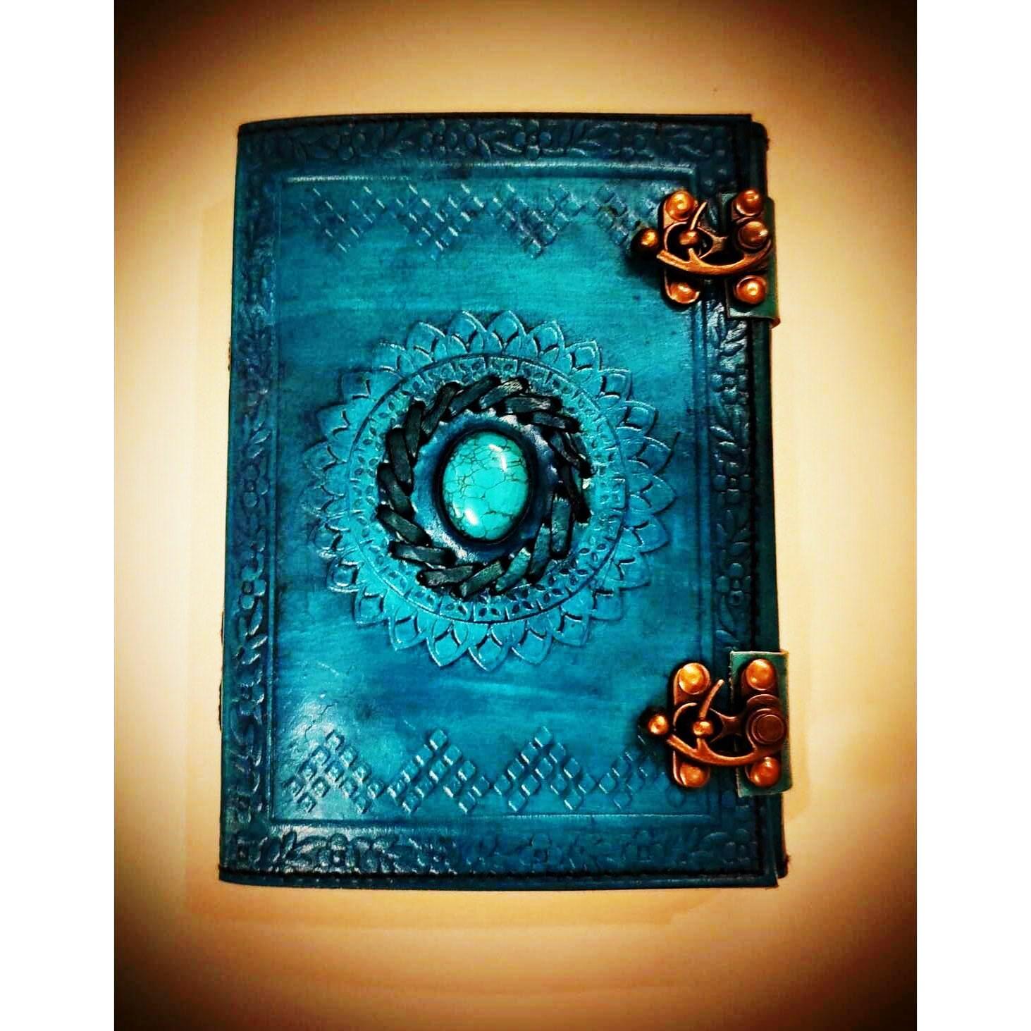 

Винтажный кожаный блокнот ручной работы с шипами Moon Blue Lapiz Gemstone 7 x 5 in синий