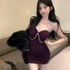 French Design Bead Chain Slim Dress Women with Chest Pad Pure Desire Spice Girl One Word Shoulder Tube Top Hip Skirt