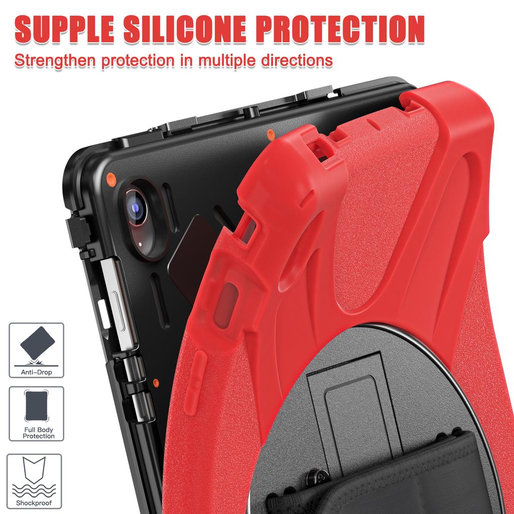 For Samsung Galaxy Tab S10 FE+ SM-X620/ SM-X626B Case Rotary Kickstand PC+Silicone Hand Strap Tablet Cover