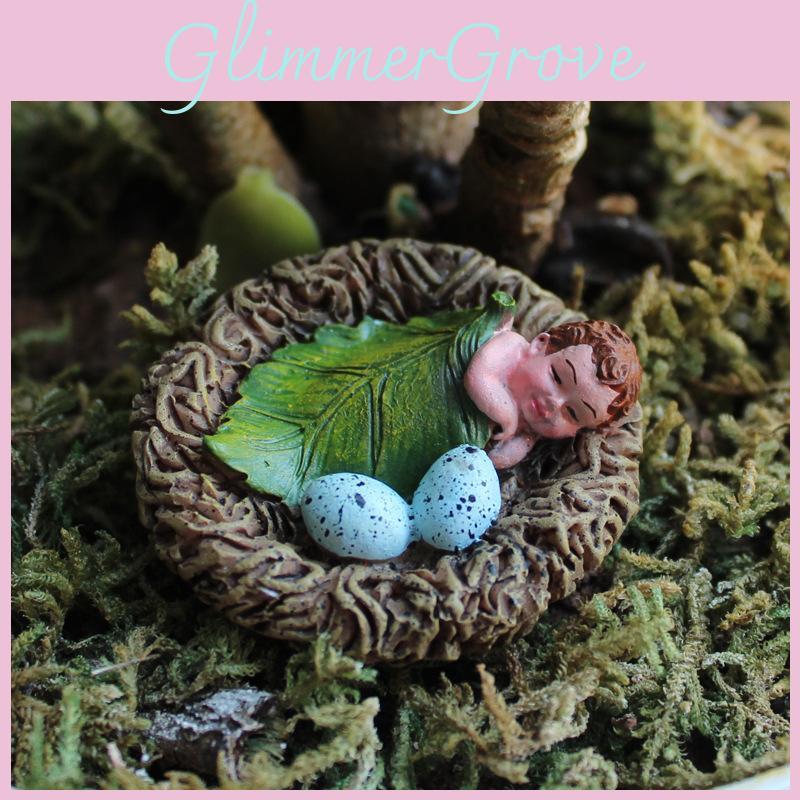 Garden Micro Landscape Resin Craft With Baby Bird Nest And Fairy Child Decor For Home Gift