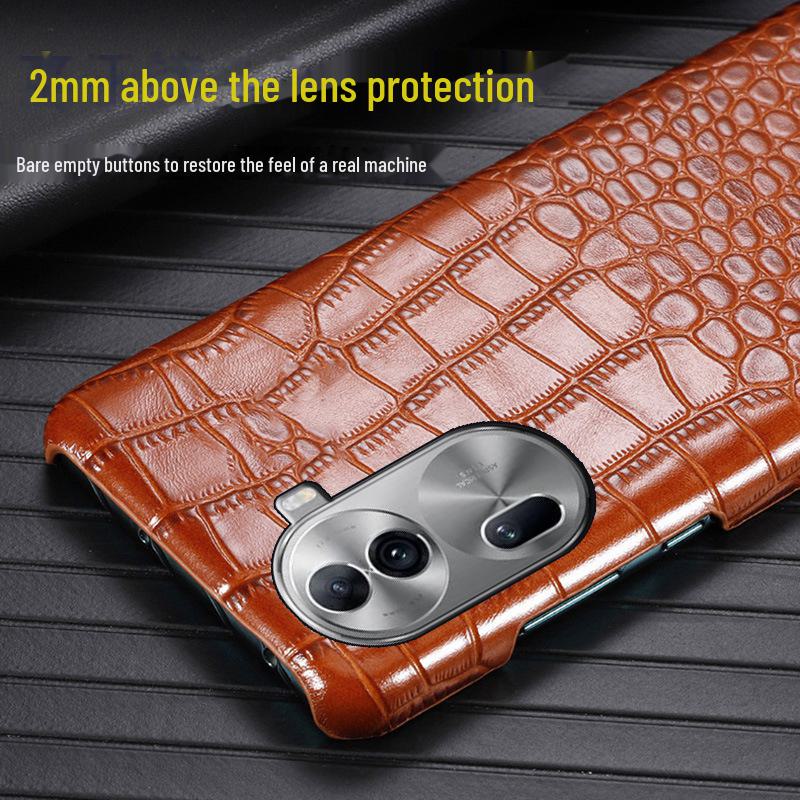 Genuine Leather Crocodile Pattern Half-Cover Case for OPPO Reno8 Pro - Protect your phone in style with this high-quality case.