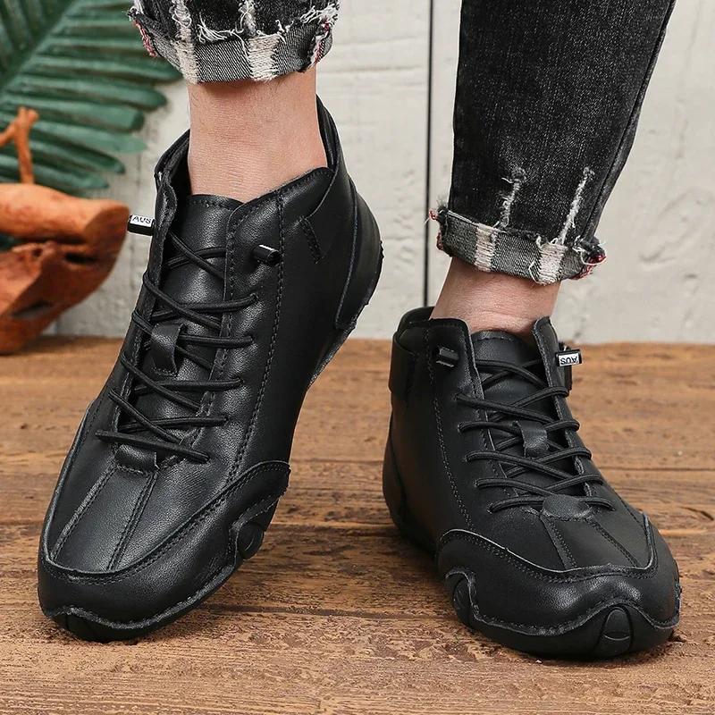 Trendy Men's Boots Retro Versatile on The Streets Comfortable for Commuting Soft Soled Casual Shoesanti Slip Motorcycle Boots
