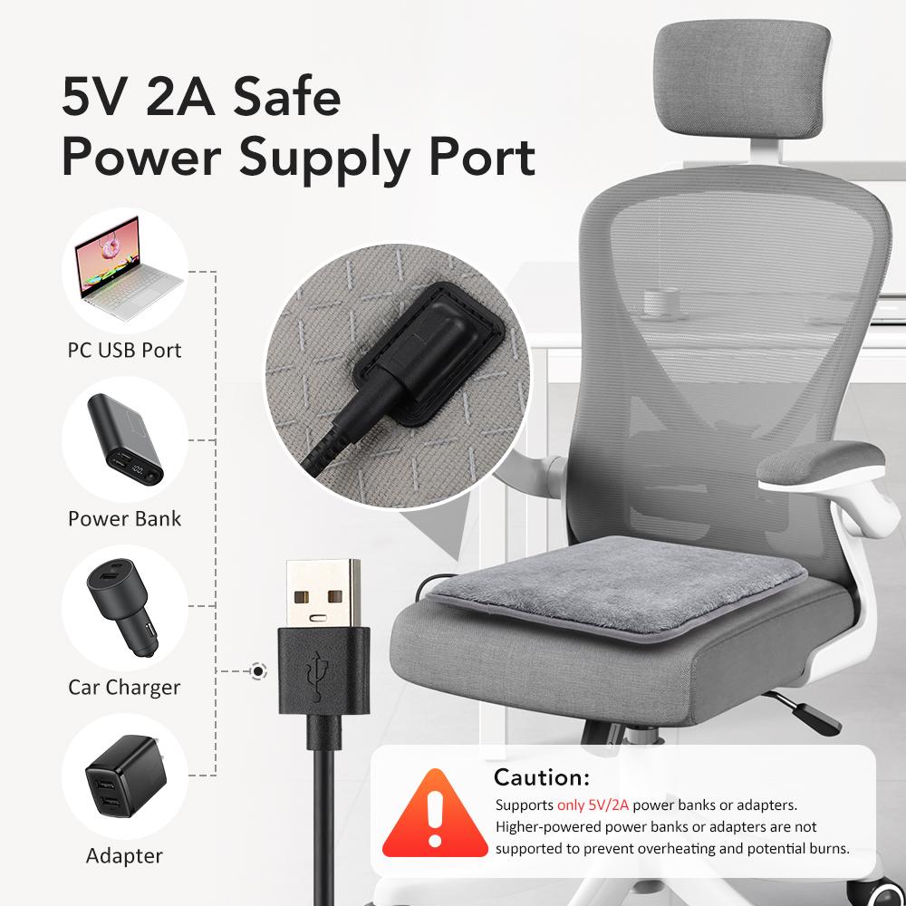 USB Electric Heated Seat Cushion, 4 Temperature Settings, Car Seat Heater, Cold Resistant Chair, Heated Mat for Office Travel