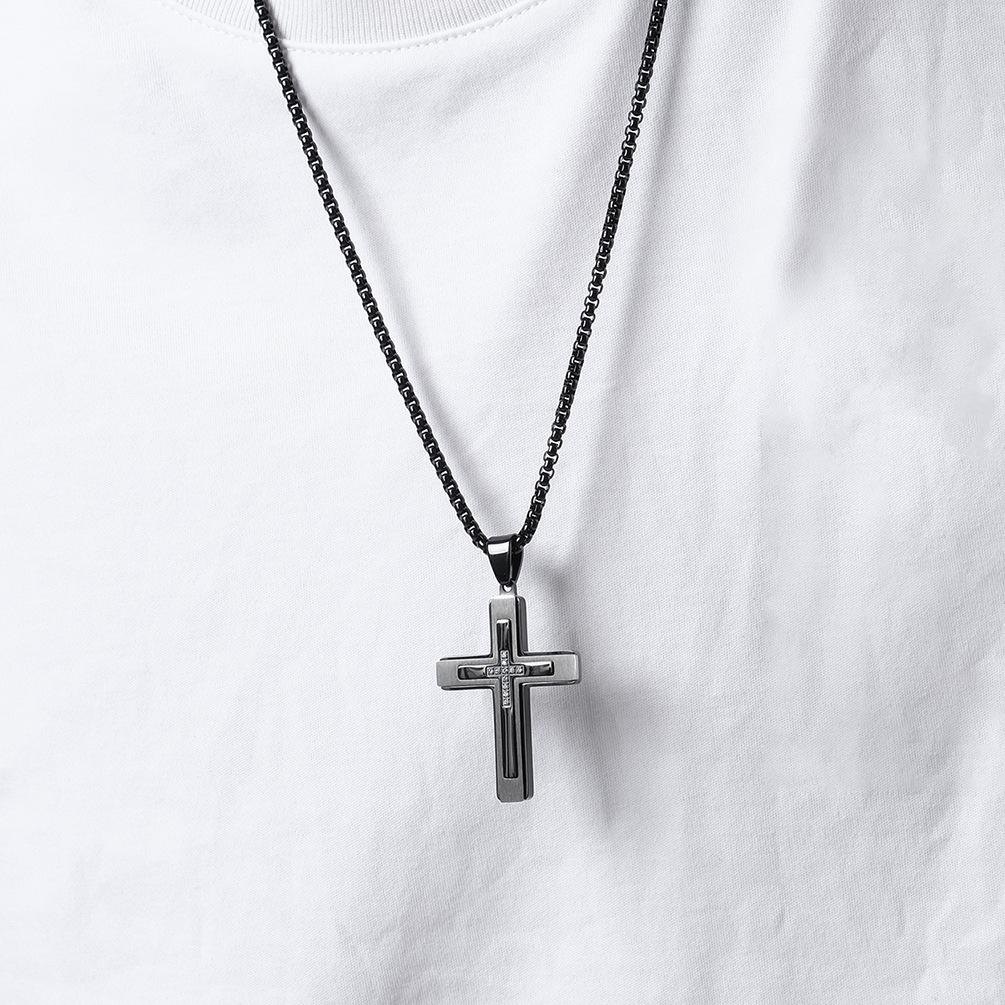 2025 Jewelry Inlaid Zircon Cross Pendant Clavicle Chain Men's Classic Personalized Versatile Necklace