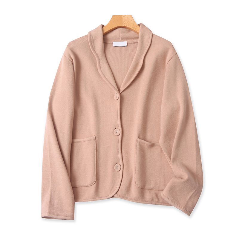 

Lapel Knitting Cardigan Spring & Fall New Arrival Long Sleeves Button Small Coat Stretch All-Matching Shawl Women s Top 11334 Shallow coffee 66