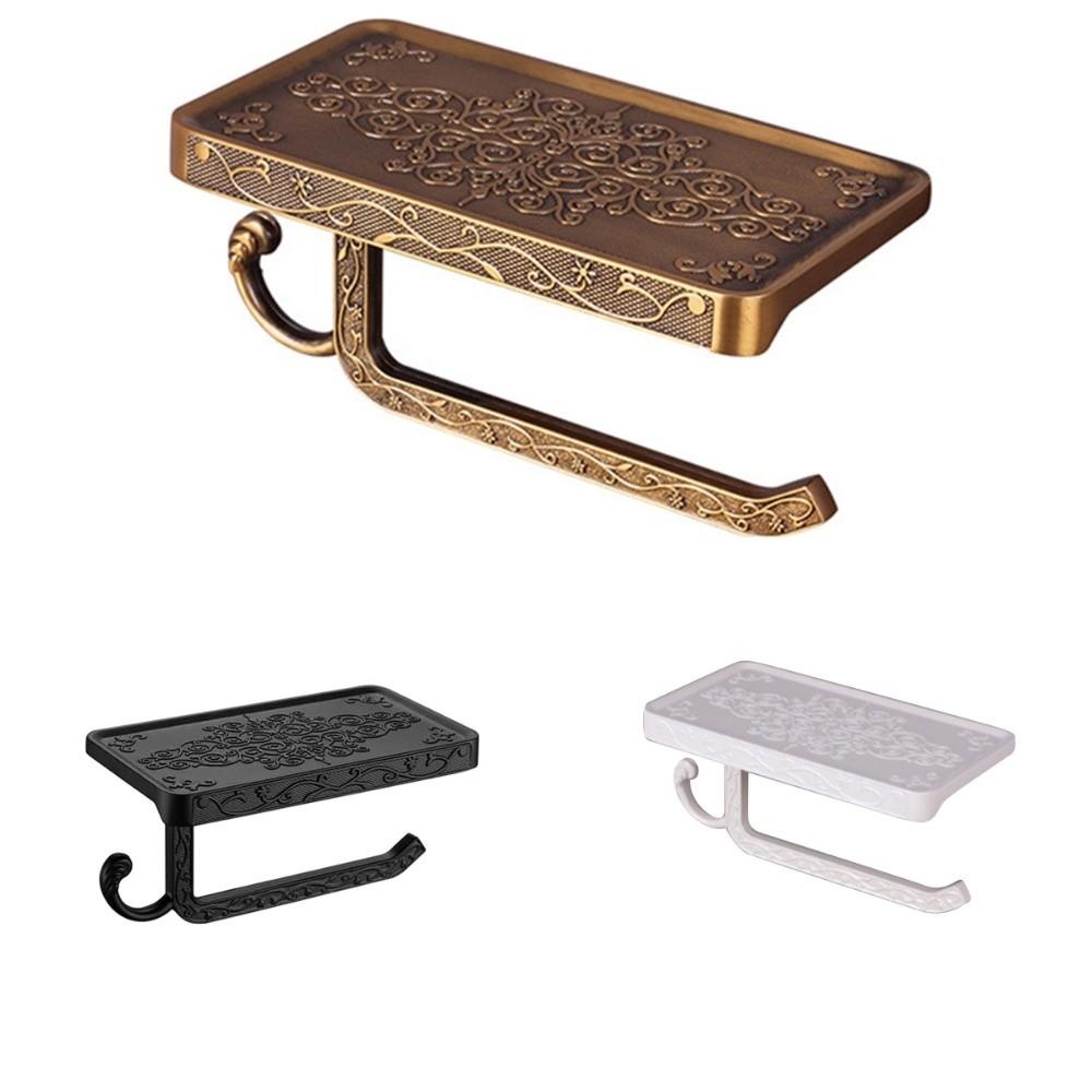 Aluminum Paper Roll Rack Vintage Style Carved Floral Design Toilet Paper Towel Holder Rustproof Wall Mounted
