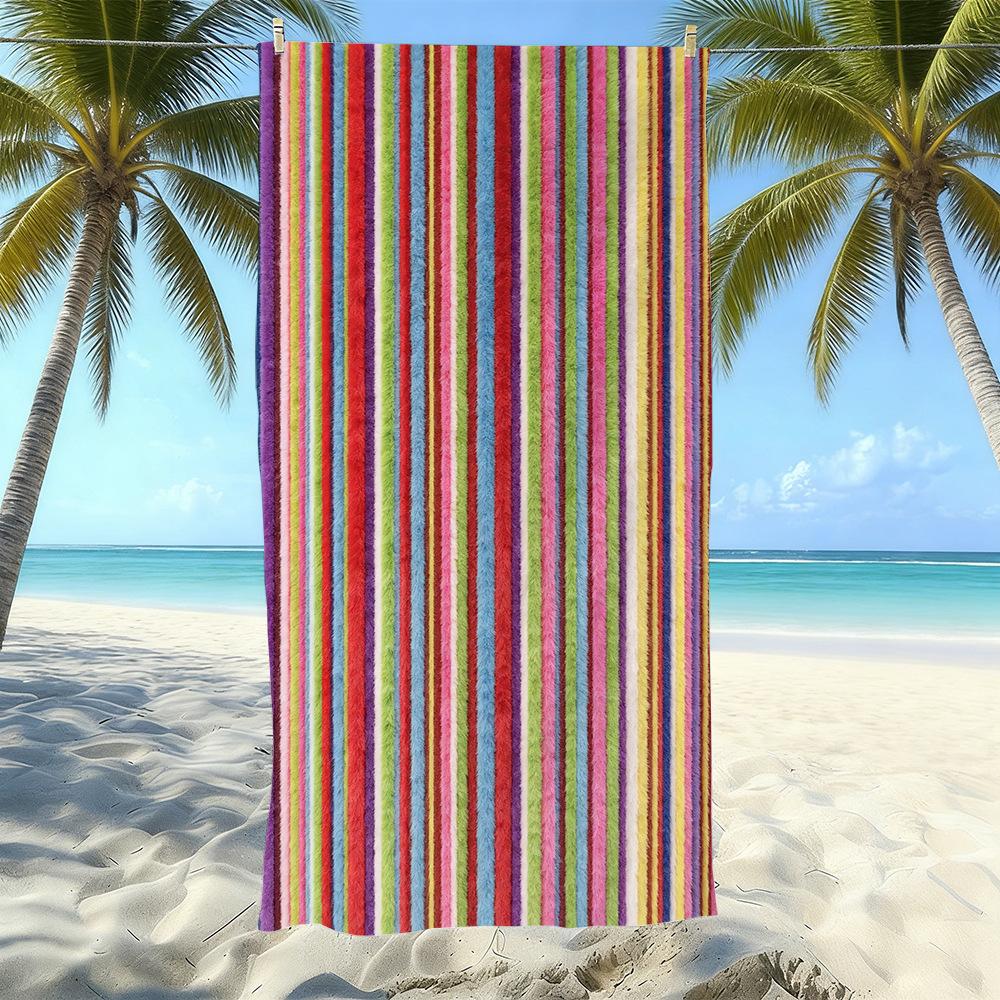 Populaire gestreepte bedrukte strandlaken Sneldrogend Zandvrij Volwassen Zwem Bad Handdoek Microvezel Handdoek