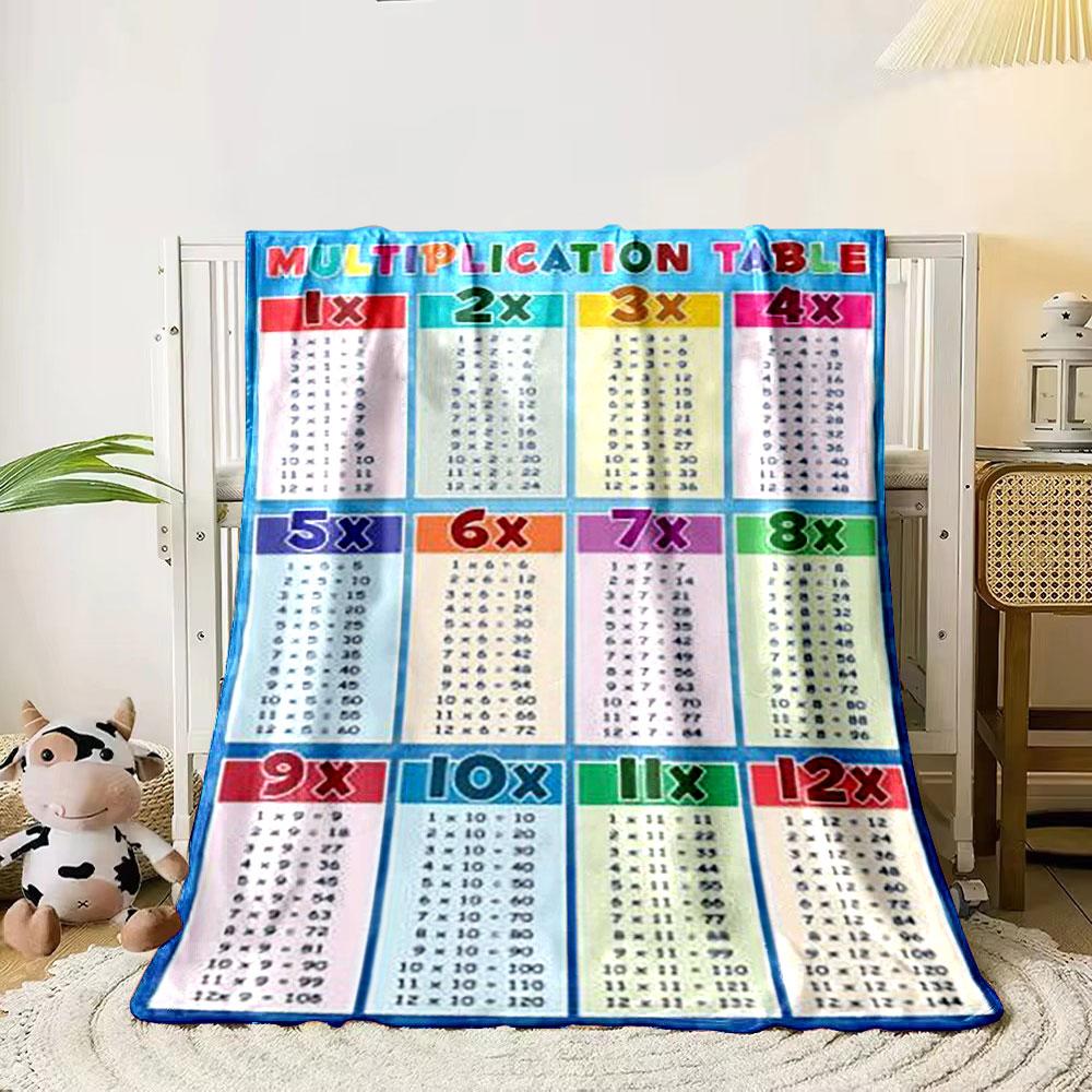 The picture shows a colorful multiplication table from 1x to 12x. for all seasons blanket lunch break throw gift 80cm x 120cm