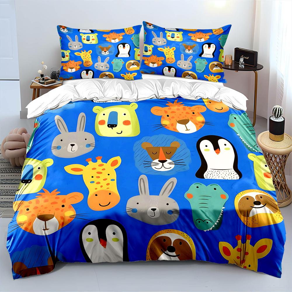 Cartoon animal pattern background Duvet Cover Set Digital Print Colorful Polyester Bedding with Zipper Closur for kids gifts