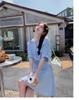 Women's Summer Blue Striped Shirt Dress: Korean-Style Two-Piece Look