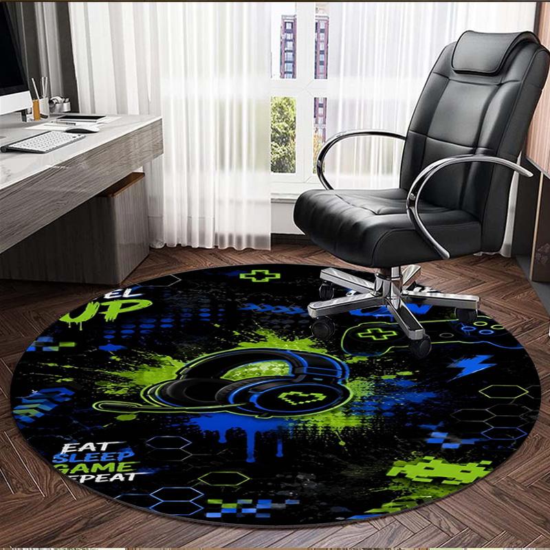 Game on Print Round Rug, Washable Floor Carpet, For Entryway Dorm Laundry Room Office Study, Home Decor Birthday Christmas Gift