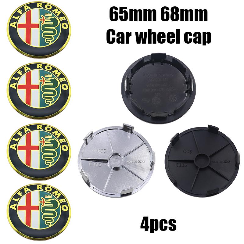 Car Stickers For Alfa Romeo 4pcs 65mm 68mm alfa romeo 3D Car wheel emblem Wheel Center Hub auto Rim refit dust-proof badge cover 65mm black cap
